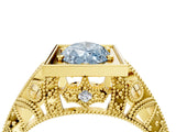 Yellow gold Fancy Blue Marquise Cut Brilliant Milgrain Filigree Diamond Ring with Square Prong Setting_10