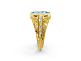 Yellow gold Fancy Blue Marquise Cut Brilliant Milgrain Filigree Diamond Ring with Square Prong Setting_2