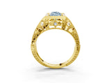 Yellow gold Fancy Blue Marquise Cut Brilliant Milgrain Filigree Diamond Ring with Square Prong Setting_3
