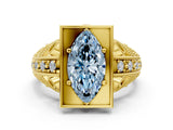 Yellow gold Fancy Blue Marquise Cut Brilliant Milgrain Filigree Diamond Ring with Square Prong Setting_6