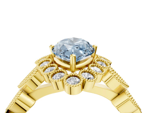 Yellow gold Fancy Blue Marquise Cut Brilliant Milgrain Pave Heart Band Solitaire Ring_4