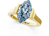 Yellow gold Fancy Blue Marquise Cut Brilliant Solitaire Diamond Ring with Channel Set Band and Bar Prong Setting_13