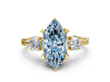 Yellow gold Fancy Blue Marquise Cut Brilliant Three-Stone Diamond Ring with Pavé Band and Four-Prong Setting_15