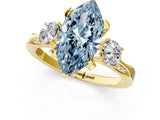 Yellow gold Fancy Blue Marquise Cut Brilliant Three-Stone Diamond Ring with Pavé Band and Four-Prong Setting_16