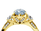 Yellow gold Fancy Blue Marquise Cut Brilliant Three-Stone Diamond Ring with Pavé Band and Four-Prong Setting_19