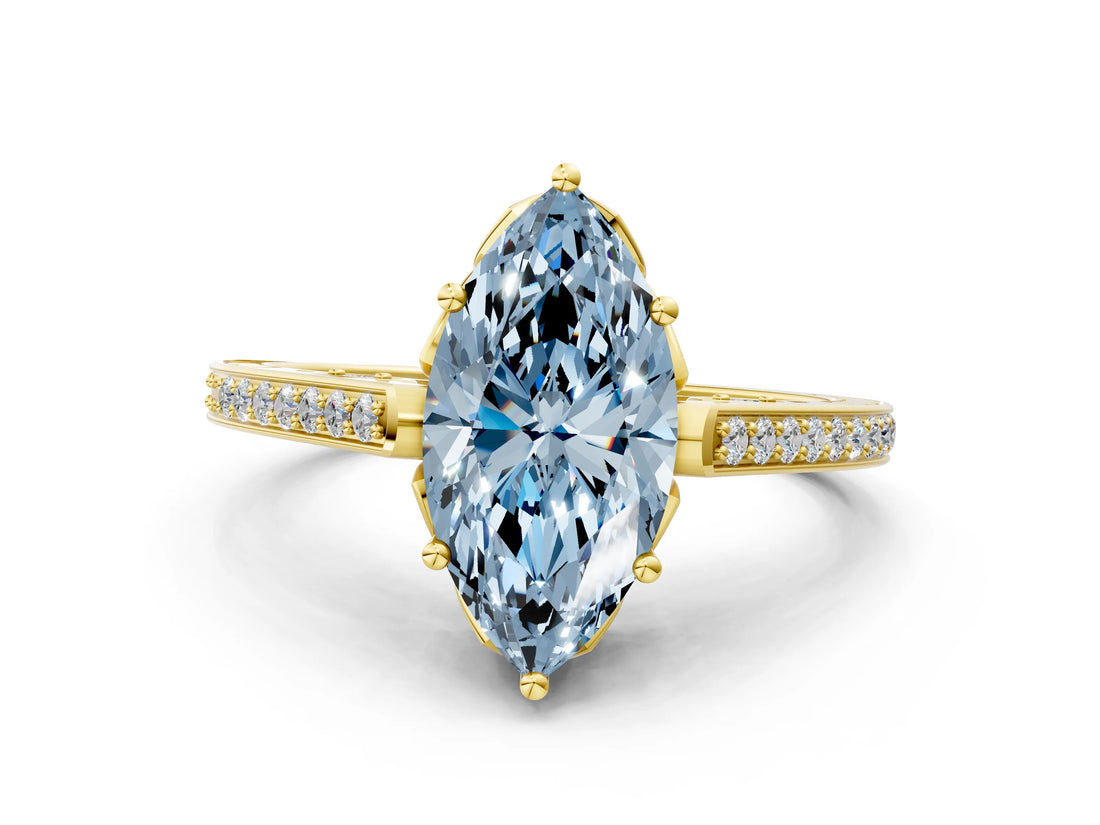 Yellow gold Fancy Blue Marquise  Cut Cathedral Pave Diamond Engagement Ring with Six-Prong Setting_32
