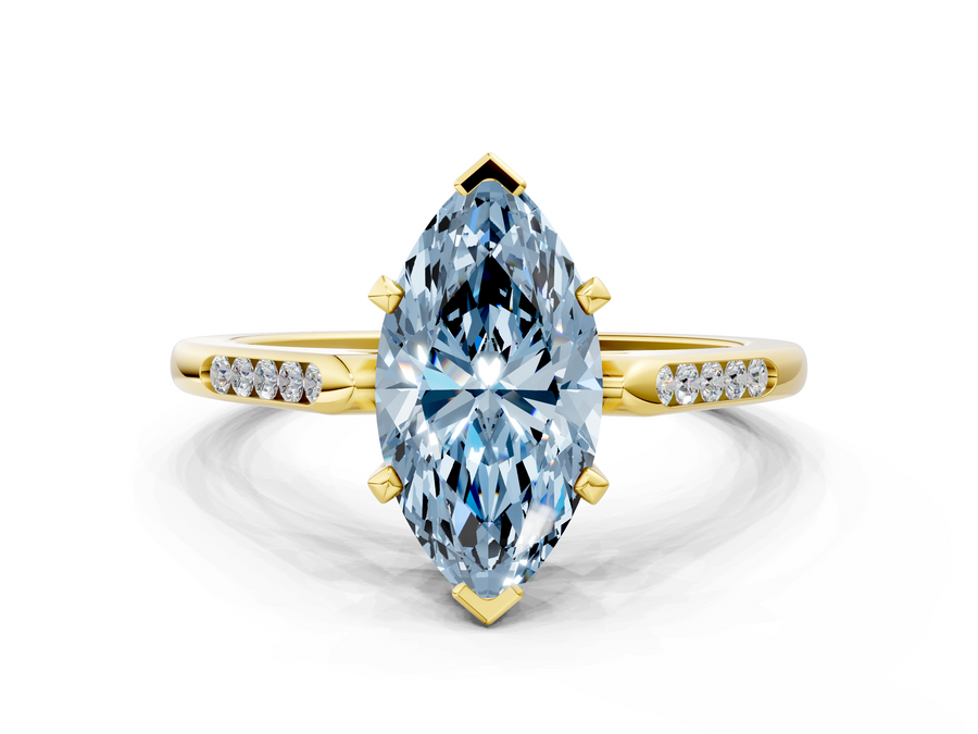 Yellow gold Fancy Blue Marquise  Cut Channel Set Solitaire Engagement Ring with Four-Prong Setting