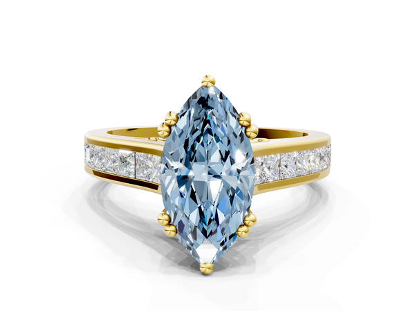 Yellow gold Fancy Blue Marquise  Cut Channel Set Solitaire Engagement Ring with Prong Setting