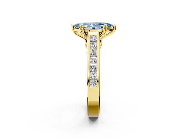 Yellow gold Fancy Blue Marquise  Cut Channel Set Solitaire Engagement Ring with Prong Setting