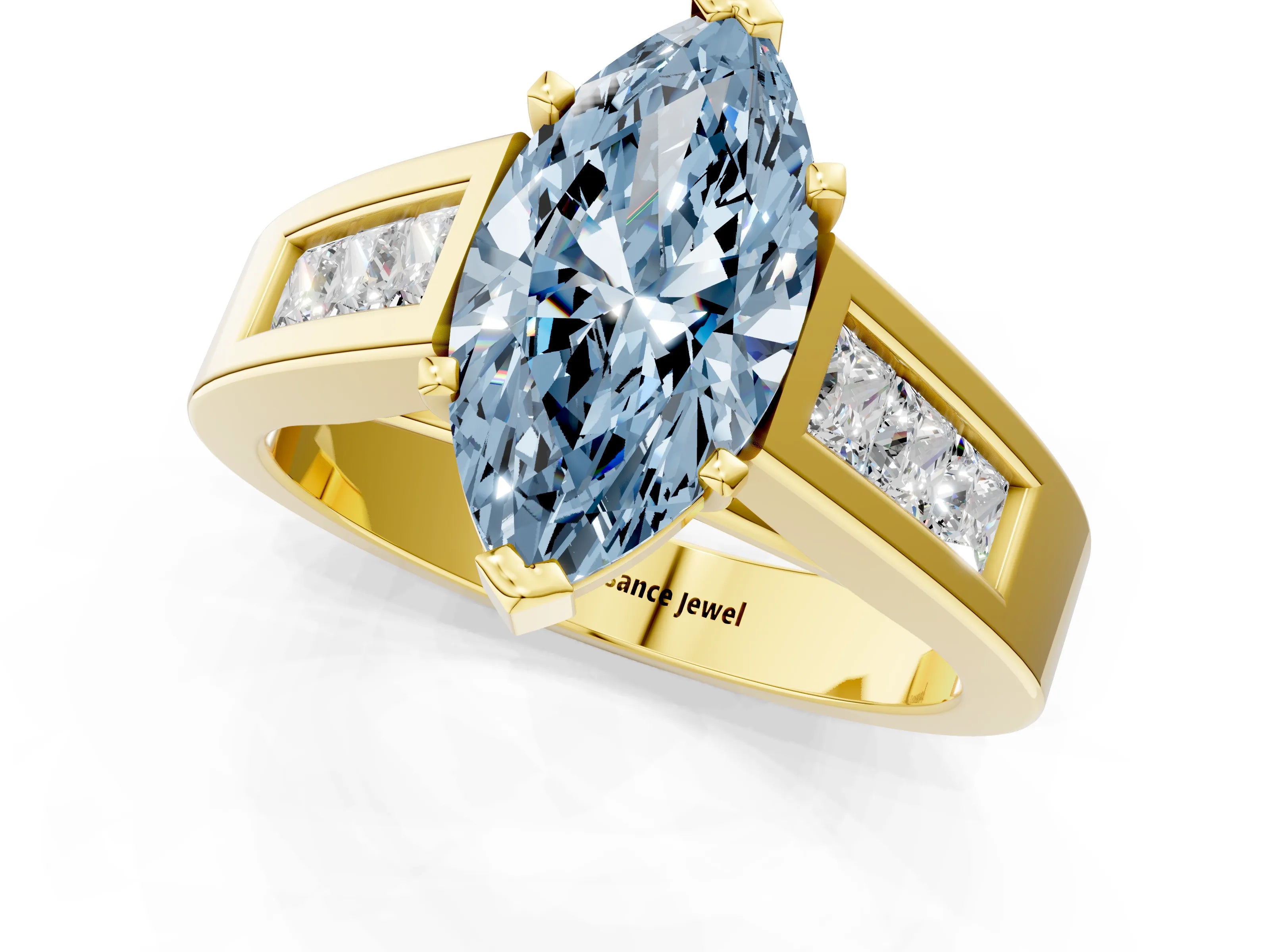 Yellow gold Fancy Blue Marquise Cut Cut Channel Set Solitaire Ring with Four-Prong Setting_1