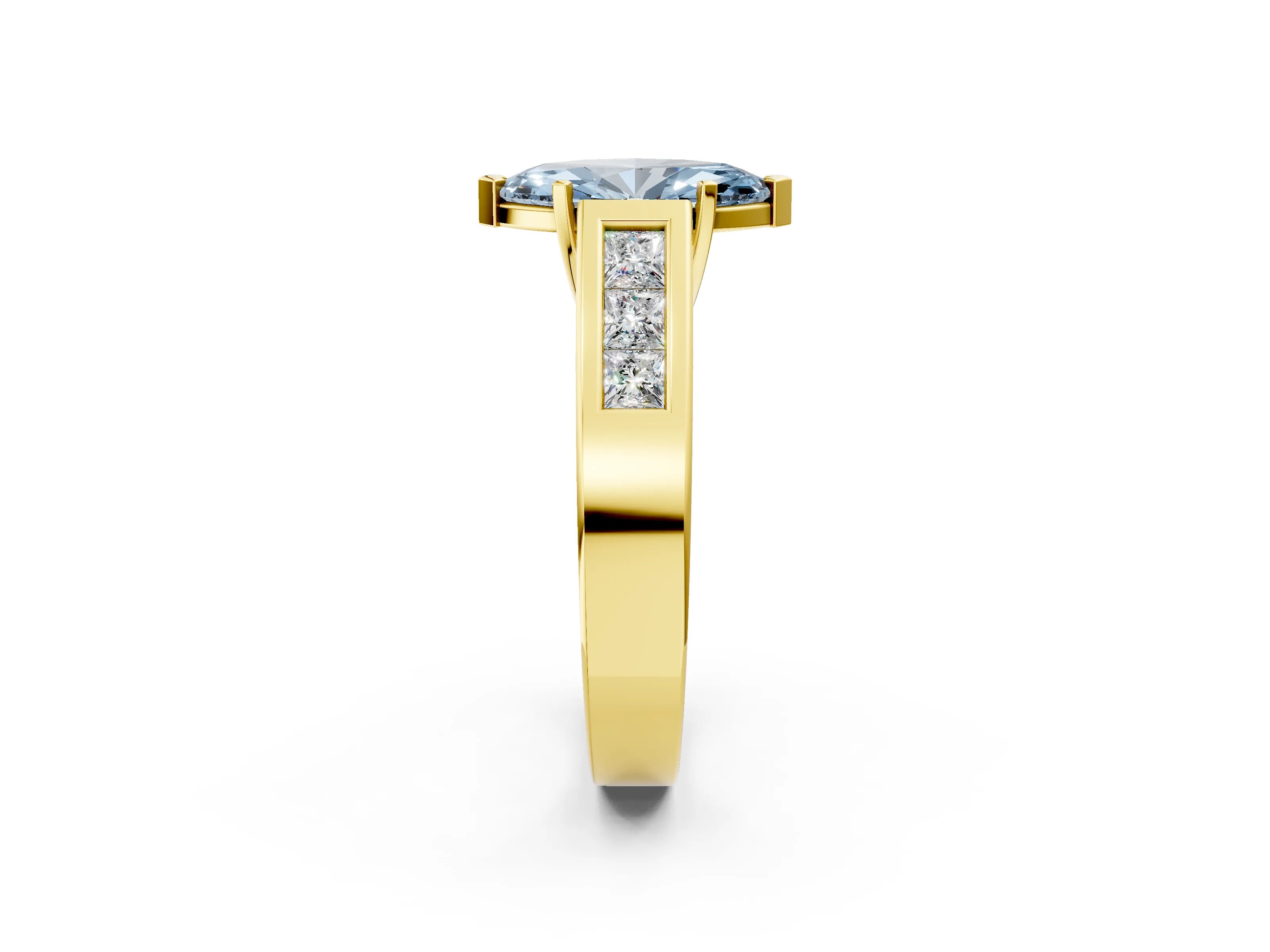 Yellow gold Fancy Blue Marquise Cut Cut Channel Set Solitaire Ring with Four-Prong Setting_2