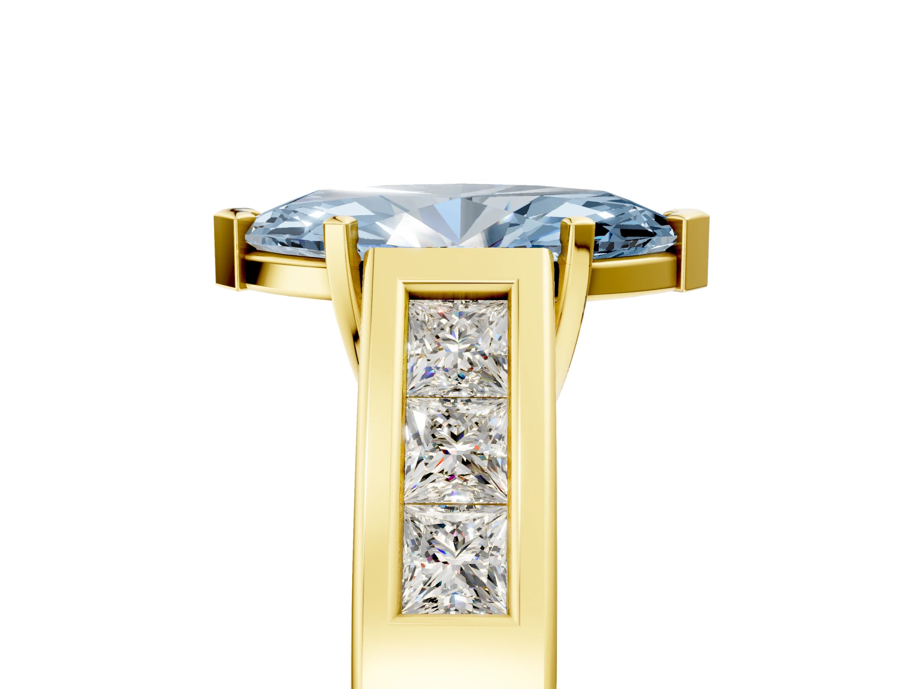 Yellow gold Fancy Blue Marquise Cut Cut Channel Set Solitaire Ring with Four-Prong Setting_5
