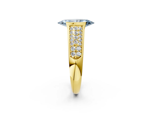 Yellow gold Fancy Blue Marquise Cut Diamond Channel Set Pave Band with Tension Prong Setting