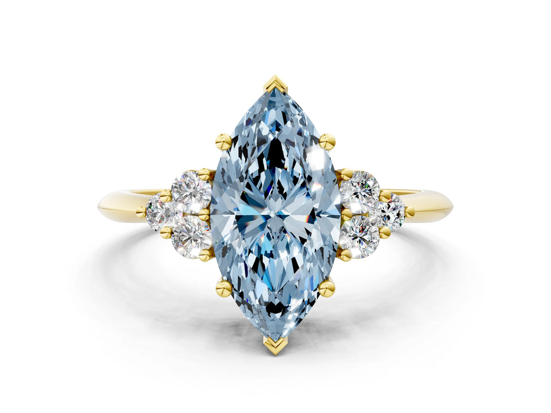 Yellow gold Fancy Blue Marquise Cut Cut Diamond Cluster Ring with Solitaire Band and Four-Prong Setting_12