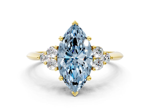 Yellow gold Fancy Blue Marquise Cut Cut Diamond Cluster Ring with Solitaire Band and Four-Prong Setting