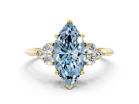 Yellow gold Fancy Blue Marquise Cut Cut Diamond Cluster Ring with Solitaire Band and Four-Prong Setting_12
