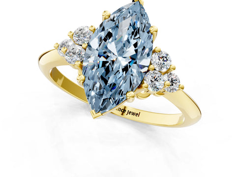 Yellow gold Fancy Blue Marquise Cut Cut Diamond Cluster Ring with Solitaire Band and Four-Prong Setting_13