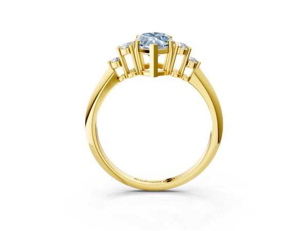 Yellow gold Fancy Blue Marquise Cut Cut Diamond Cluster Ring with Solitaire Band and Four-Prong Setting