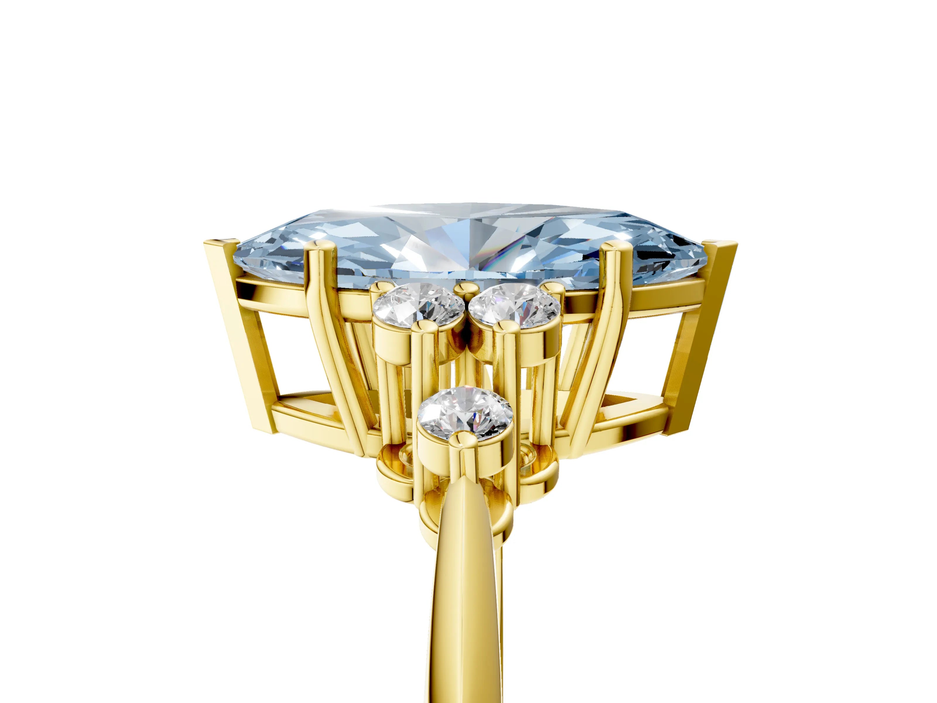 Yellow gold Fancy Blue Marquise Cut Cut Diamond Cluster Ring with Solitaire Band and Four-Prong Setting_17