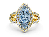 Yellow gold Fancy Blue Marquise Cut Cut Diamond Halo Engagement Ring with Open Split Pavé Band