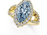 Yellow gold Fancy Blue Marquise Cut Cut Diamond Halo Engagement Ring with Open Split Pavé Band_1