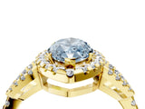 Yellow gold Fancy Blue Marquise Cut Cut Diamond Halo Engagement Ring with Open Split Pavé Band_4
