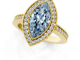 Yellow gold Fancy Blue Marquise Cut-Cut Diamond Halo Engagement Ring with Pave Band and Prong Setting_1