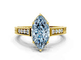 Yellow gold Fancy Blue Marquise Cut Cut Diamond Milgrain Pave Band Four-Prong Setting Ring_3