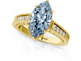 Yellow gold Fancy Blue Marquise Cut Cut Diamond Milgrain Pave Band Four-Prong Setting Ring_4