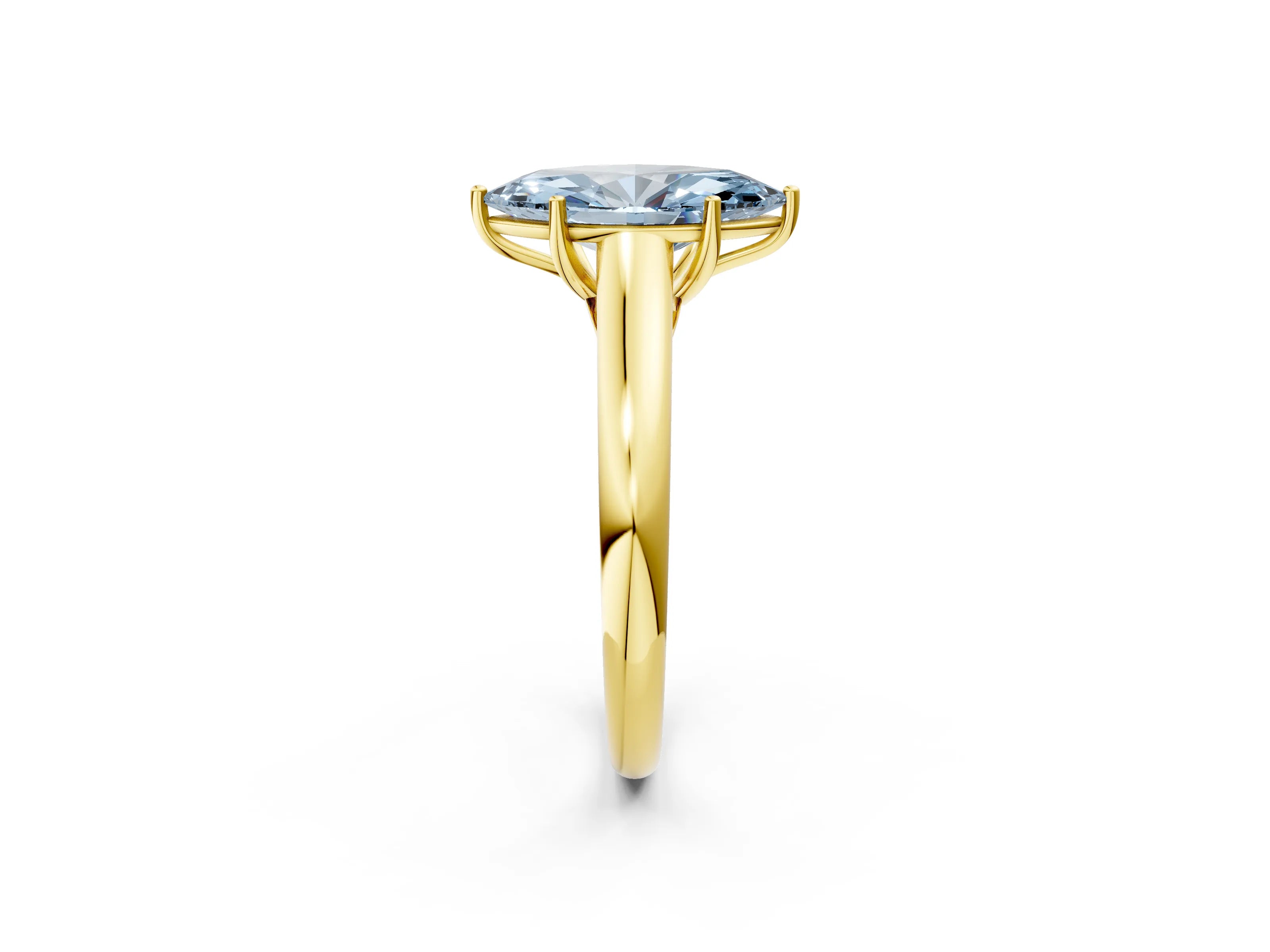 Yellow gold Fancy Blue Marquise Cut Cut Diamond Solitaire Engagement Ring with Tapered Plain Band and Four-Prong Setting_2