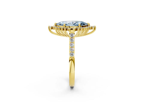 Yellow gold Fancy Blue Marquise Cut Cut Diamond Sunburst Halo Engagement Ring with Pavé Band_14