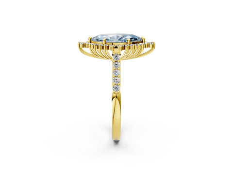 Yellow gold Fancy Blue Marquise Cut Cut Diamond Sunburst Halo Engagement Ring with Pavé Band_26