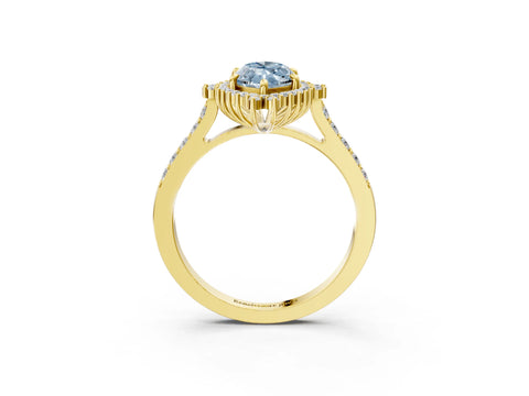Yellow gold Fancy Blue Marquise Cut Cut Diamond Sunburst Halo Engagement Ring with Pavé Band_27