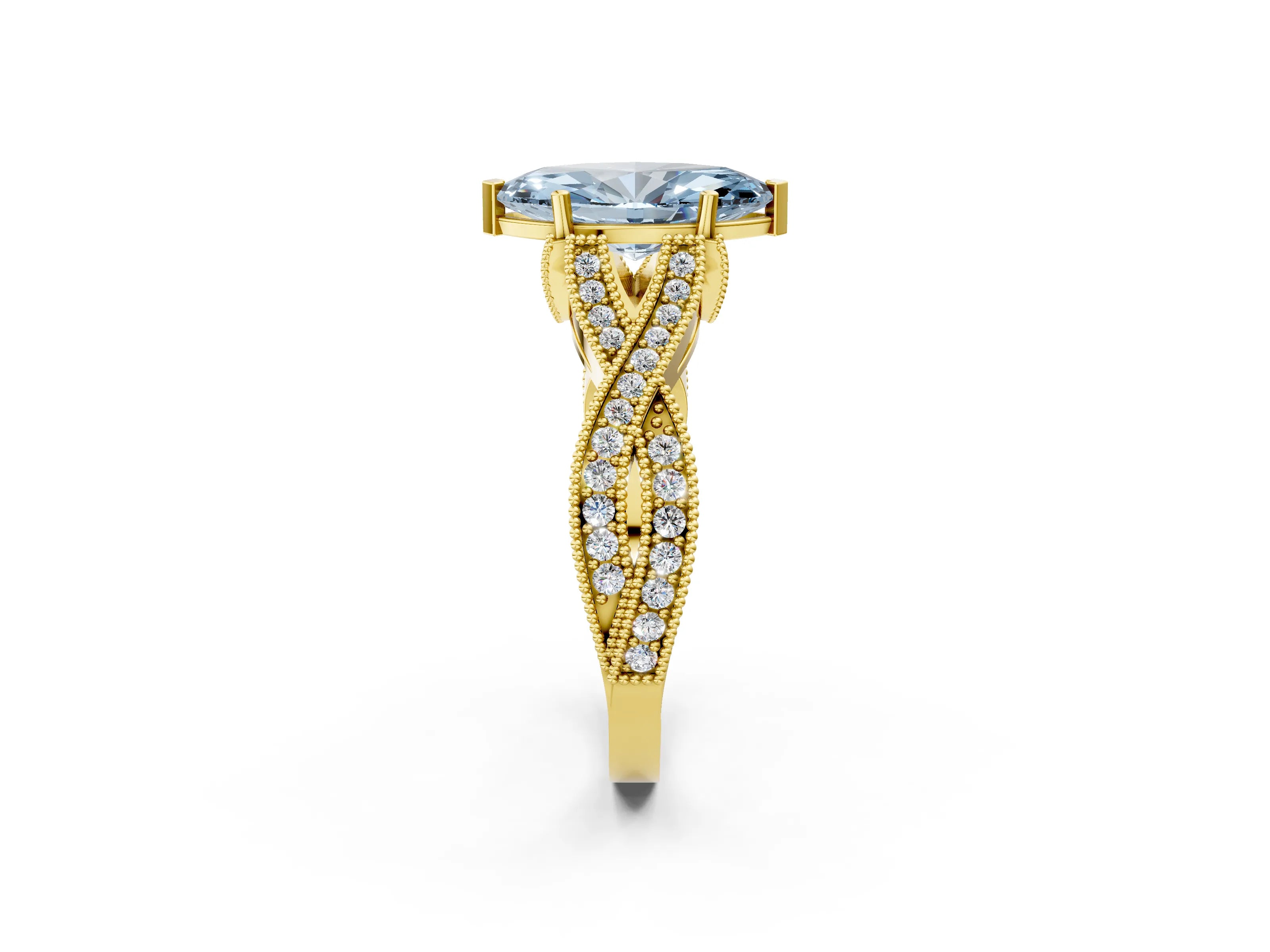 Yellow gold Fancy Blue Marquise Cut Cut Diamond Twisted Band with Milgrain Pave Setting and Four-Prong Setting_2