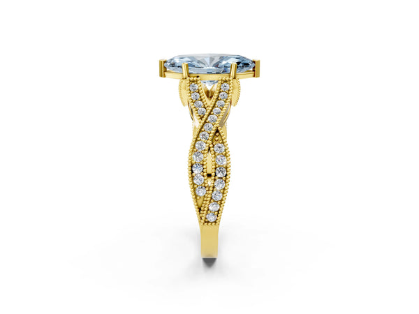 Yellow Gold Marquise Graduated Pave Twist Engagement Ring Setting for Fancy Blue Center