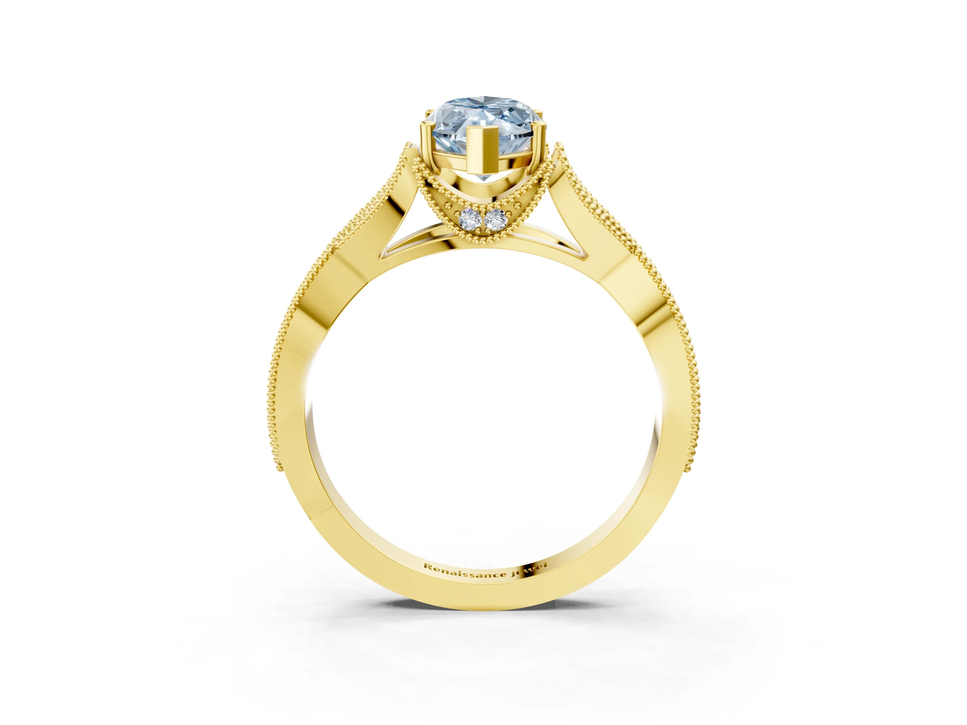 Yellow gold Fancy Blue Marquise Cut Cut Diamond Twisted Band with Milgrain Pave Setting and Four-Prong Setting_3