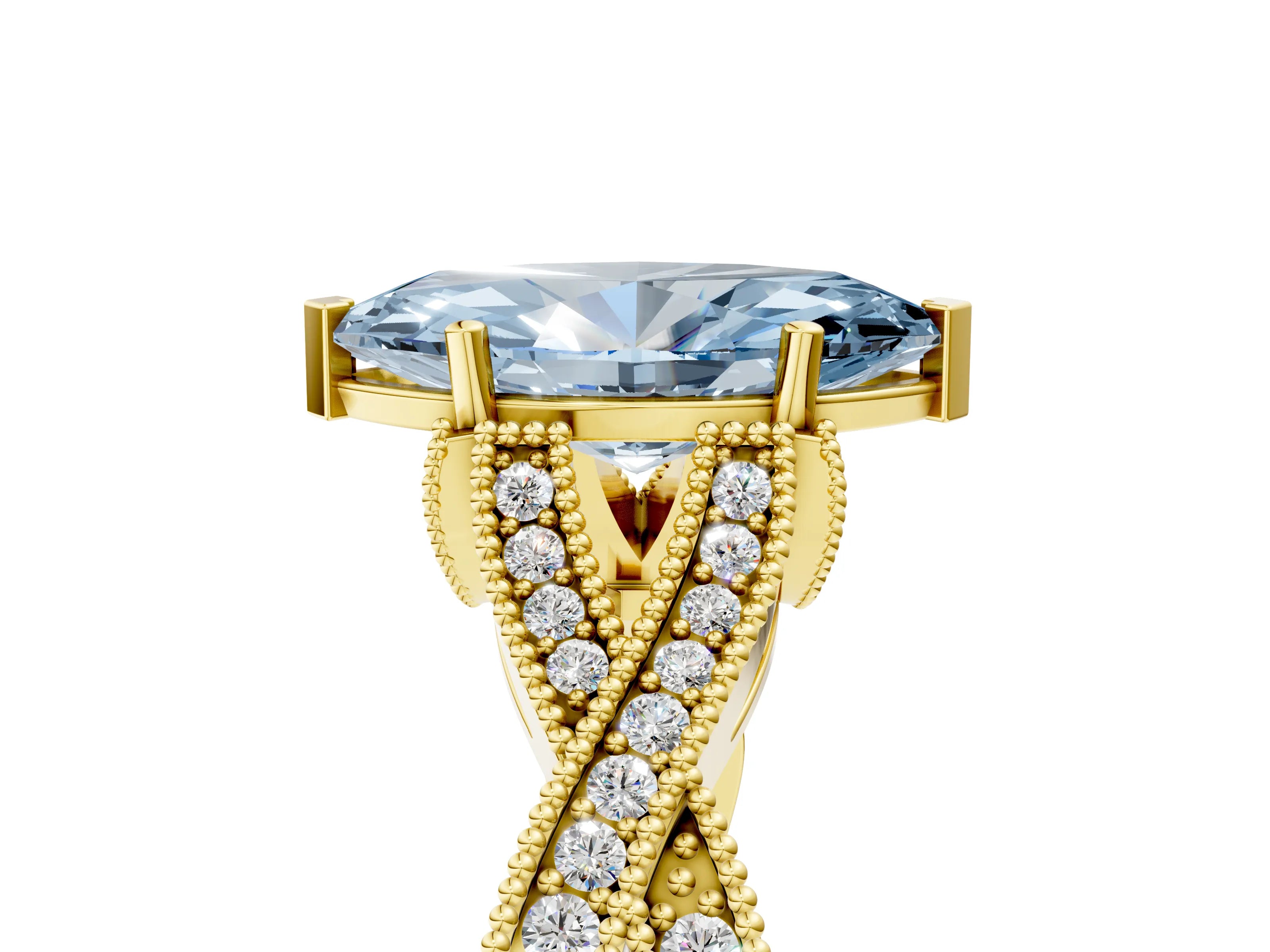 Yellow gold Fancy Blue Marquise Cut Cut Diamond Twisted Band with Milgrain Pave Setting and Four-Prong Setting_5
