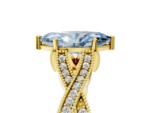 Yellow gold Fancy Blue Marquise Cut Cut Diamond Twisted Band with Milgrain Pave Setting and Four-Prong Setting_5
