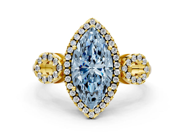 Yellow Gold Marquise Pave Infinity Halo Engagement Ring Setting for Fancy Blue Center