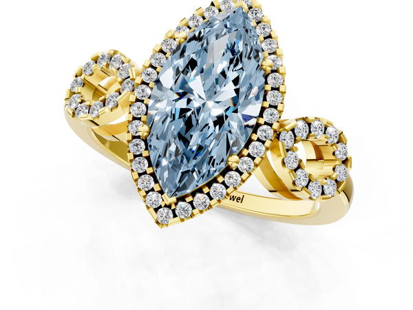 Yellow Gold Marquise Pave Infinity Halo Engagement Ring Setting for Fancy Blue Center