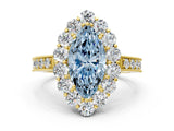 Yellow gold Fancy Blue Marquise Cut Cut Halo Diamond Pavé Engagement Ring with Milgrain Detailing