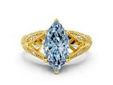 Yellow gold Fancy Blue Marquise Cut Cut Milgrain Pave Diamond Engagement Ring with Four-Prong Setting_3