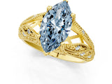 Yellow gold Fancy Blue Marquise Cut Cut Milgrain Pave Diamond Engagement Ring with Four-Prong Setting_4