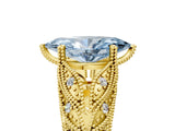 Yellow gold Fancy Blue Marquise Cut Cut Milgrain Pave Diamond Engagement Ring with Four-Prong Setting_8