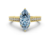 Yellow gold Fancy Blue Marquise Cut Cut Pave Band Milgrain Solitaire Ring