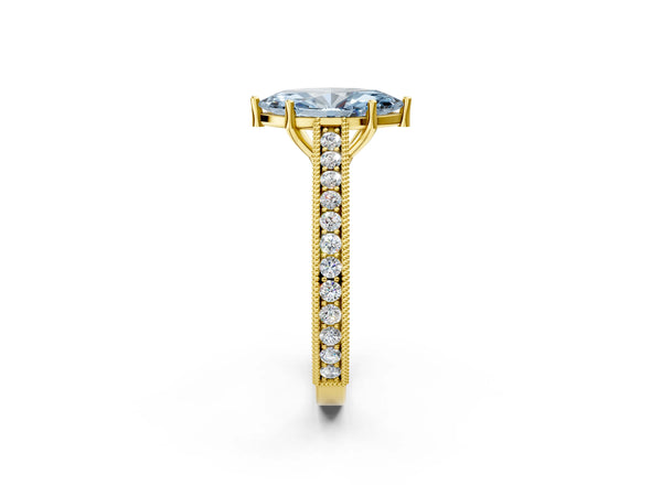 Yellow Gold Marquise Vintage Pave Engagement Ring Setting for Fancy Blue Center