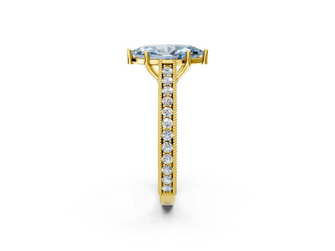 Yellow gold Fancy Blue Marquise Cut Cut Pave Band Milgrain Solitaire Ring_2