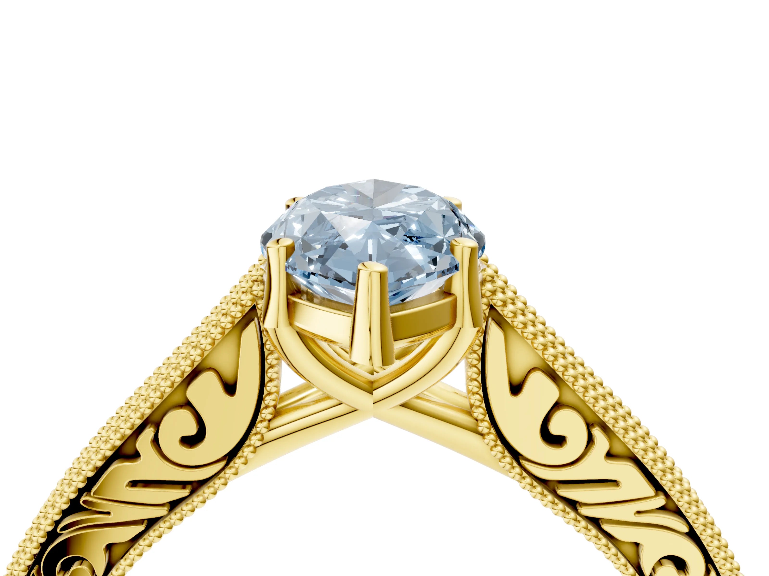 Yellow gold Fancy Blue Marquise Cut Cut Pave Band Milgrain Solitaire Ring_4