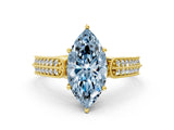 Yellow gold Fancy Blue Marquise Cut Cut Pave Split Shank Engagement Ring with Four-Prong Setting