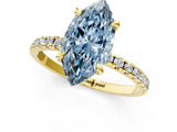 Yellow gold Fancy Blue Marquise Cut Diamond Brilliant Solitaire Ring with Pavé Band and Four-Prong Setting_1